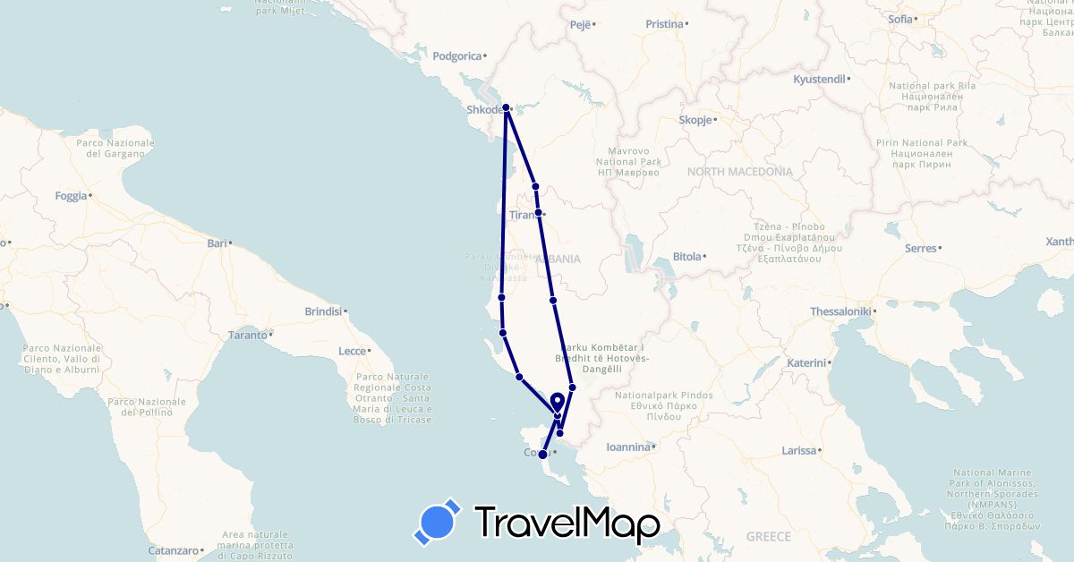 TravelMap itinerary: driving in Albania, Greece (Europe)